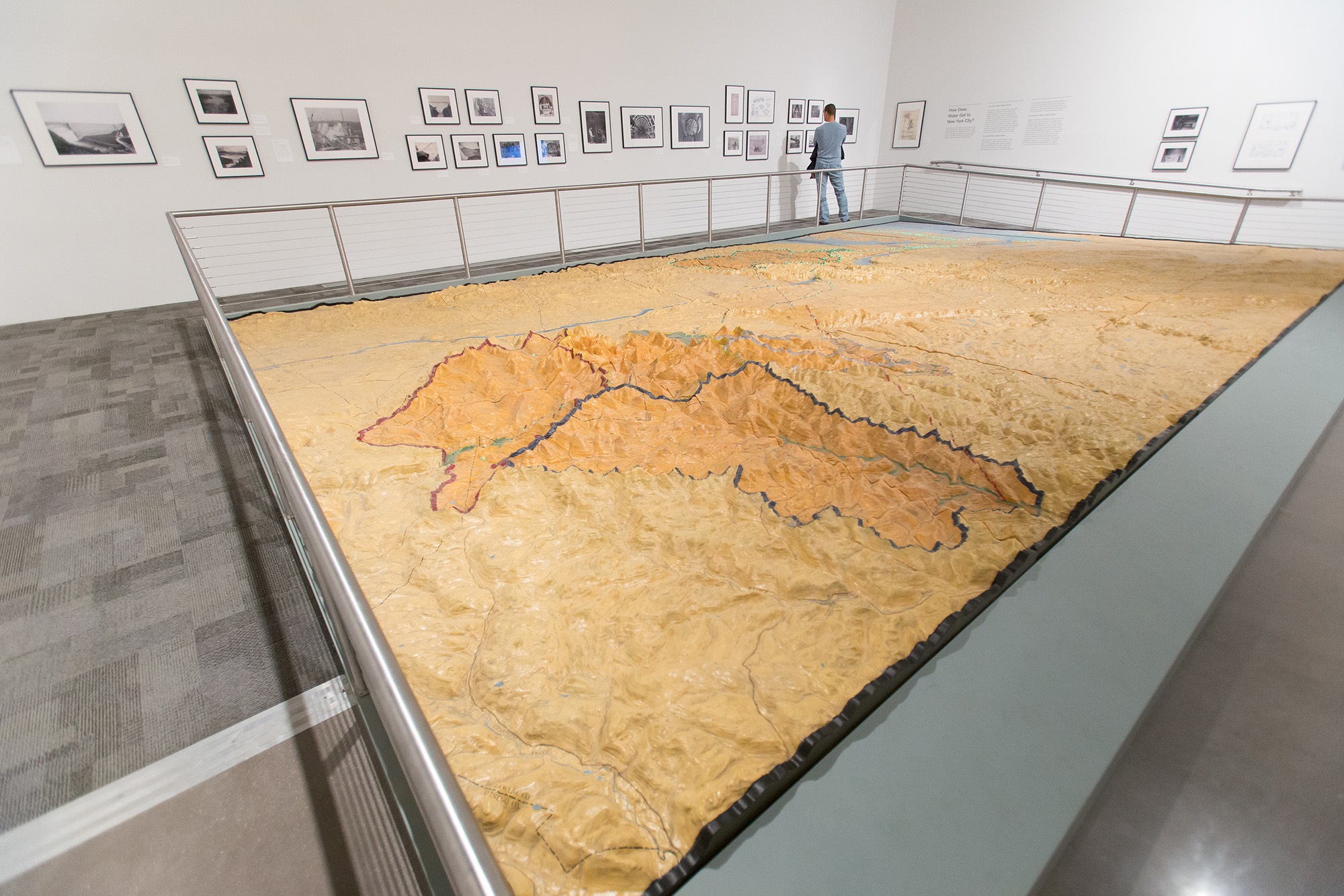 A 3D relief map of New York’s water system that was too large for the 1964 World's Fair. Now on permanent view the hilly terrain, the divets and rivers that the Catskills, Croton, and Delaware watersheds flow into are on display. Lights follow the path of aqueducts that lead to New York City.